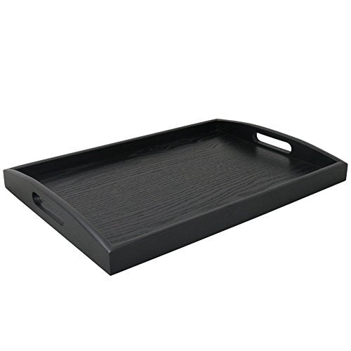 Serving Tray Large Black Wood Rectangle Food Tray Butler Tray Breakfast Tray with Handles