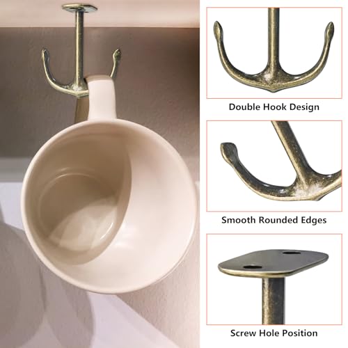 Anchor Shape Zinc Alloy Double Prong Ceiling Hooks (4 Count)