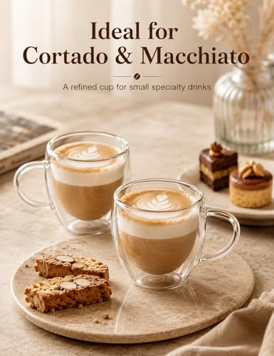 5oz Double Walled Glass Coffee Mugs with Handles (4 Count)