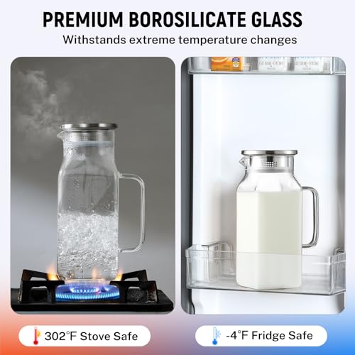 40 oz 1.2Liter Square Glass Pitcher with Lid and Spout