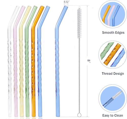 6 Pack Reusable Glass Straws Set (6 Count)