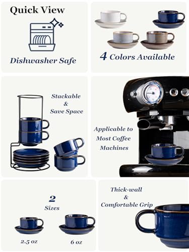6oz Cappuccino Cups Set of 4 with Saucers Metal Rack (9.99 Count)