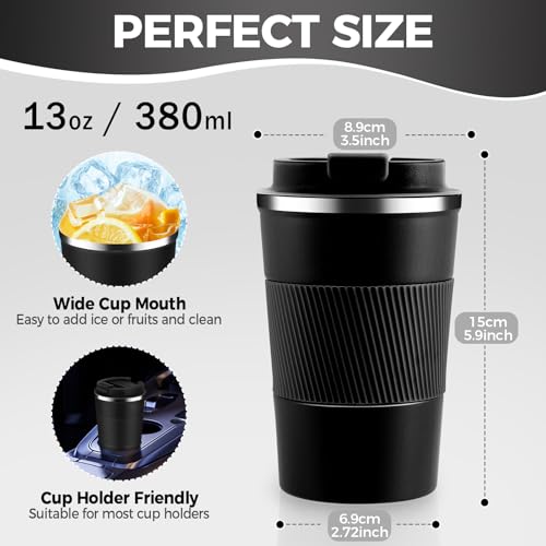 13 oz Stainless Steel Insulated Travel Coffee Mug with Fip Lid Bulk 4 Pack (4 Count)