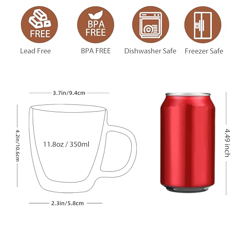 Double Wall Glass Coffee Mugs 12 oz (2 Count)
