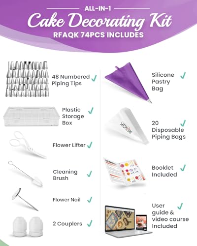 74PCs Icing Piping Bags and Tips Set for Beginners to Decorate Cake
