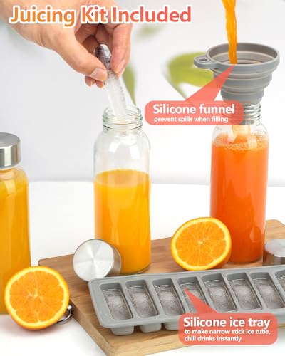 10.5 oz Glass Juice Bottles with Stainless Steel Lid Bulk (16 Count)