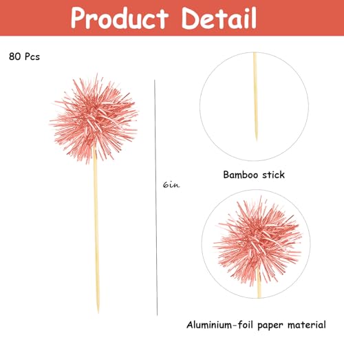 80 Pcs Firework Cupcake Topper Rose Gold Graduation Cake Decorations Foil Frill Toothpicks for Party Decoration (80 Count)