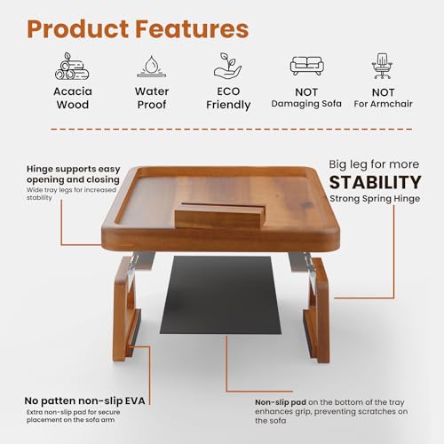 15.7" x 11" Large Couch Arm Table with 360 Rotating Phone Holder