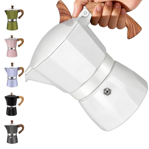3 Cup Aluminum Moka Pot Classic Stovetop Espresso Coffee Maker 150ml 5oz Coffeemaker Percolator Mocha Pot Greca Coffee Maker Cafe Makers for Italian and Cuban Café Brewing White
