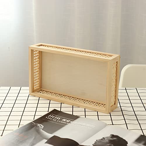Rectangular Wooden Bamboo Serving Tray with Handles