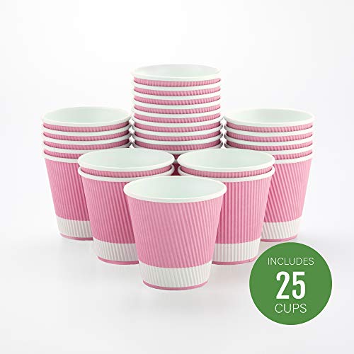 Ripple Wall Coffee Cups 25 Count 8 Ounce Insulated Light Pink Paper Cups