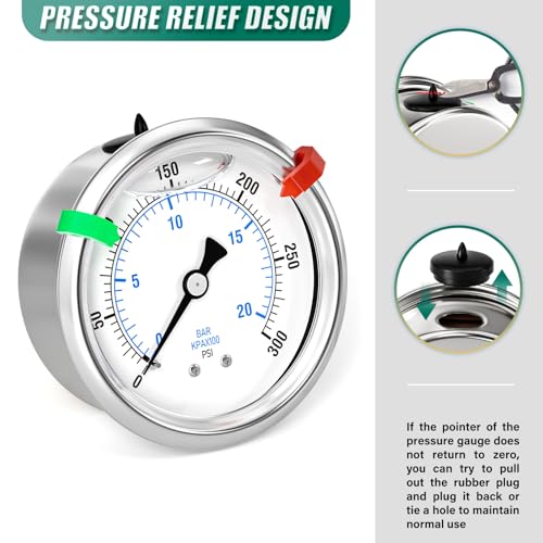 0 300psi Stainless Steel Glycerin Liquid Filled Pressure Gauge 1