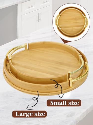 11.8″ Round Bamboo Serving Tray with Handles