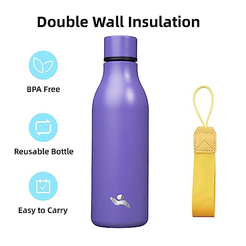18 oz Insulated Stainless Steel Metal Water Bottle with Strap