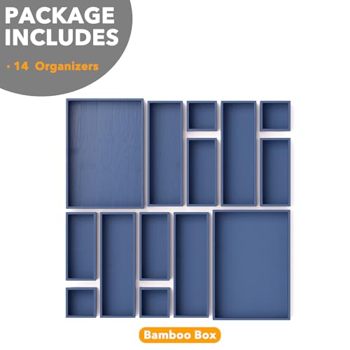 14 Piece Bamboo Drawer Organizer Storage Boxes Set