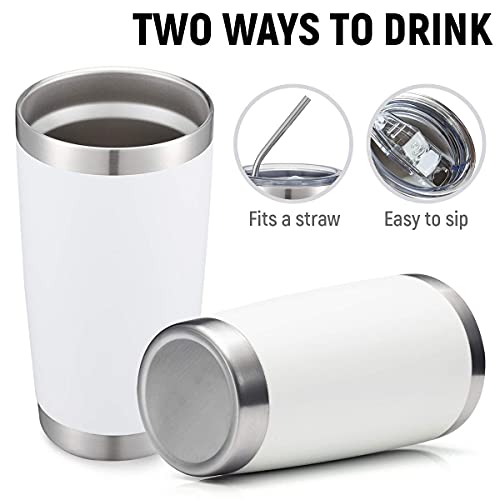 20oz 8Pack White Tumbler Double Wall Vacuum Insulated Coffee Travel Mug Stainless Steel Tumbler Bulk with Lid and Straw Powder Coated Insulated Coffee Cup for Cold & Hot Drinks (8 Count)