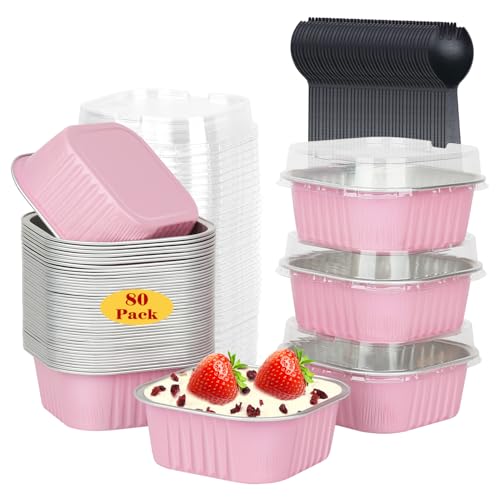 80 Pack 10oz Mini Cake Pans with Lids and Spoons for Bake Sales (80 Count)
