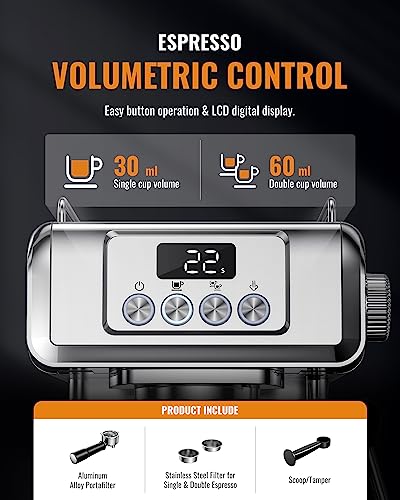 20 Bar Espresso Machine for Home with LCD Display and Steam Wand