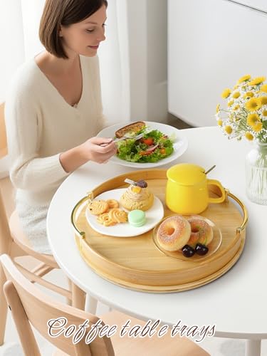 14″ Round Bamboo Serving Tray with Handles