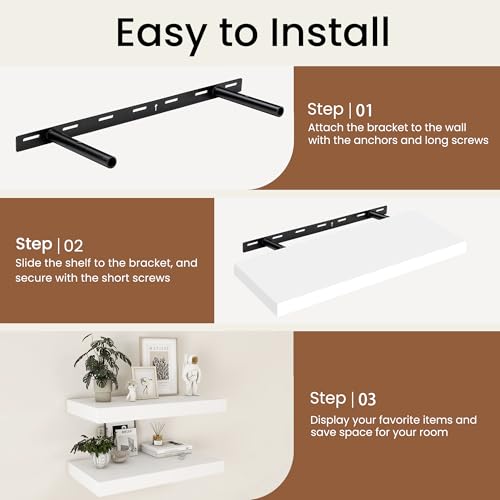 White Floating Shelves 24 Inch Long (2 Count)
