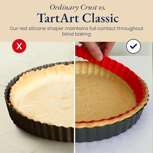 Classic Tart Pan 9 Inch Removable Bottom with Patented Silicone Crust Shaper