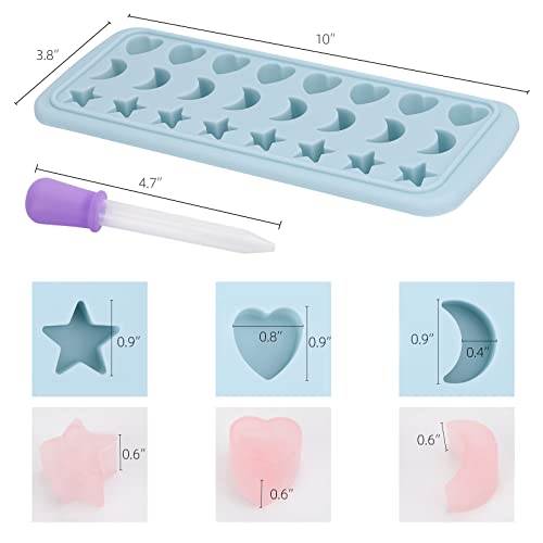 Moon Stars and Heart Ice Cube Tray Silicone Molds with Liquid Dropper