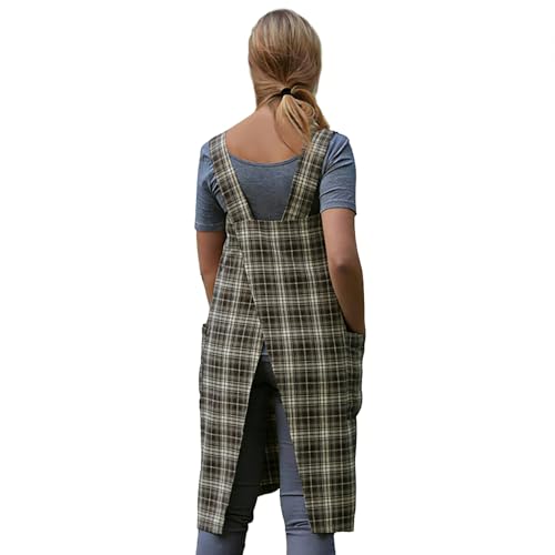 Women's Pinafore Square Apron Baking Cooking Gardening Works Cross Back Cotton
