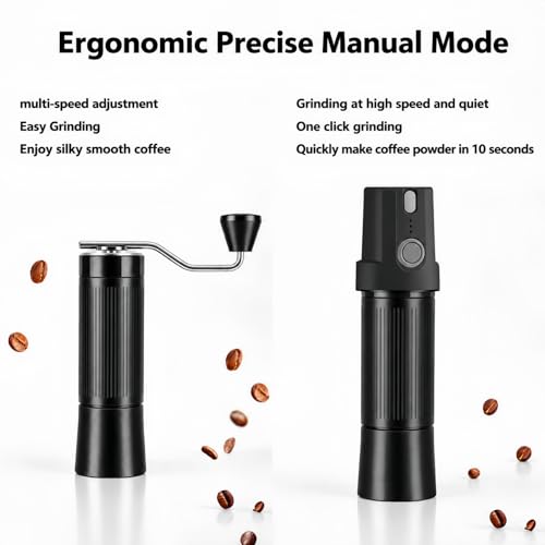 2-in-1 Portable Electric & Manual Coffee Grinder, Black