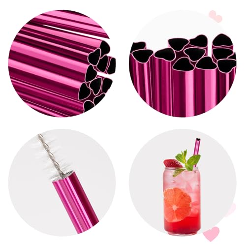 8.5” Heart Shaped Stainless Steel Straws Fit for Smoothie (16 Count)