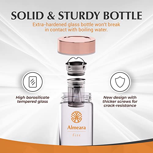 Crystal Water Bottle with Authentic Red Jasper Stones & Clear Quartz Removable Gemstones