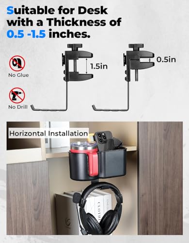 3-in-1 Desk Cup Holder and Headphone Hanger, Fits 18-32 oz Cups