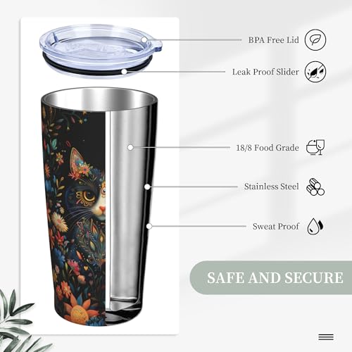 Cat Tumbler with Lid and Straw 20oz Coffee Tumblers Leakproof Stainless Steel Travel Mug Vacuum Insulated Cup for Iced and Hot (20 Count)