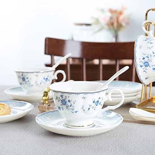 15 Piece British Blue Rose Porcelain Tea Set