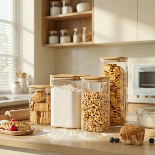 132oz & 63oz Large Glass Storage Containers with Lids for Pantry Storage (2 Count)