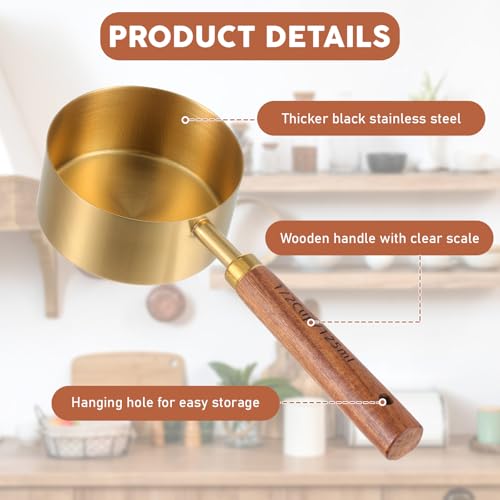 Stainless Steel Measuring Cups Set and Measuring Spoons Wooden Handle Metal Measure Cups and Spoons for Cooking and Baking