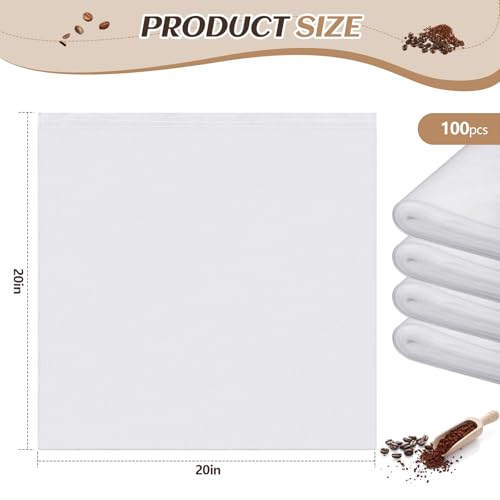 100 Pcs 20" x 20" Commercial Home Cold Brew Coffee Filter Bags with Drawstring (100 Count)