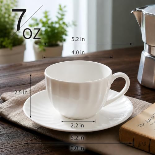 Fine Bone China Cappuccino Cups with Saucers Set of 2 (2 Count)