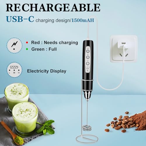 Milk Frother Wand Rechargeable Handheld Whisk Coffee 3 Speed Adjustable