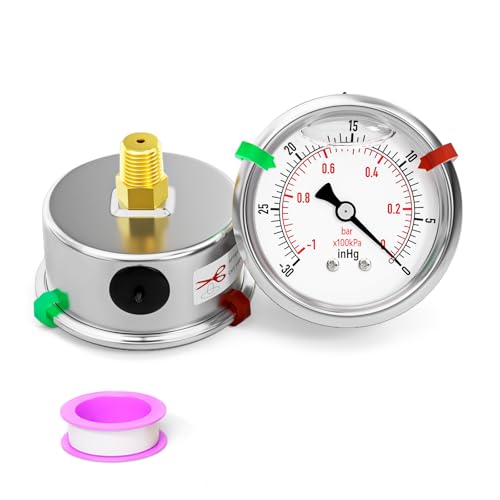 30inHG 0PSI Stainless Steel Glycerin Liquid Filled Vacuum Pressure Gauge 1