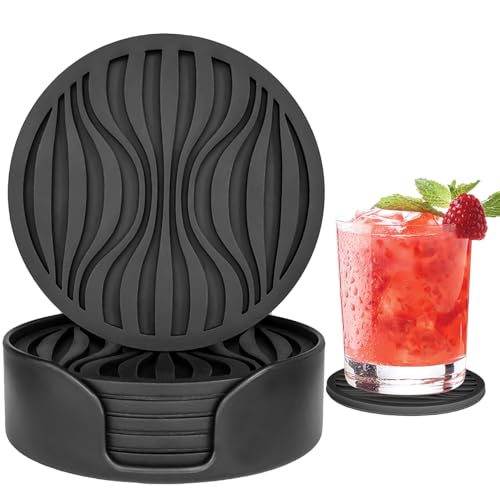 6 Pack Rubber Drink Coasters with Holder