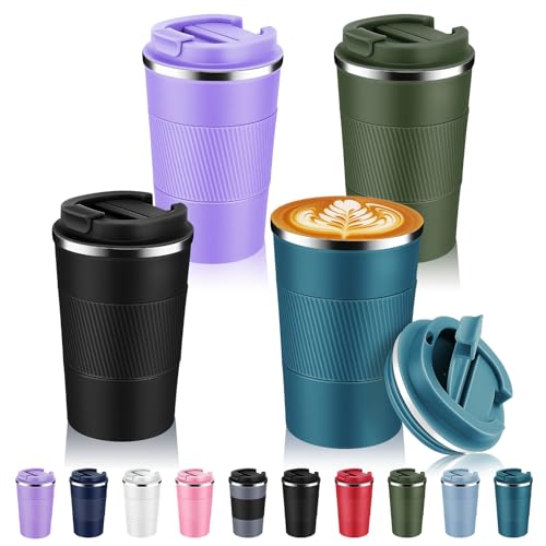 13 oz Stainless Steel Insulated Travel Coffee Mug with Fip Lid Bulk 4 Pack (4 Count)