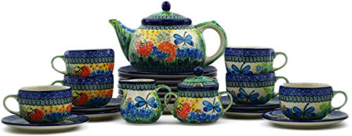 Polmedia Polish Pottery Tea or Coffee Set for Six UNIKAT