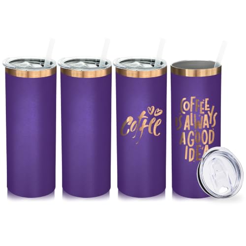 20 oz Skinny Tumblers Bulk with Lids and Straws Purple (4 Count)