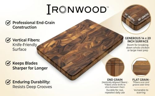 Large End Grain Prep Station Acacia Wood Cutting Board