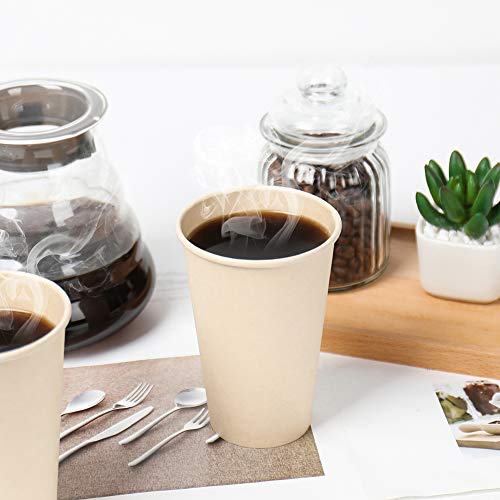 12 oz Disposable Light Brown Paper Coffee Cups Bamboo Fiber 100 Pack (100 Count)