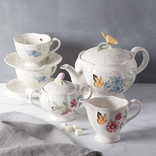 Butterfly Meadow Porcelain Teapot and Tea Cup Set (7 Count)