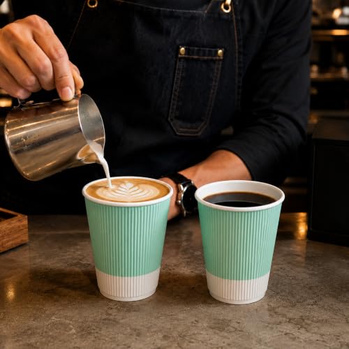 Ripple Wall Coffee Cups 25 Count 12 Ounce Insulated Light Green Paper Cups