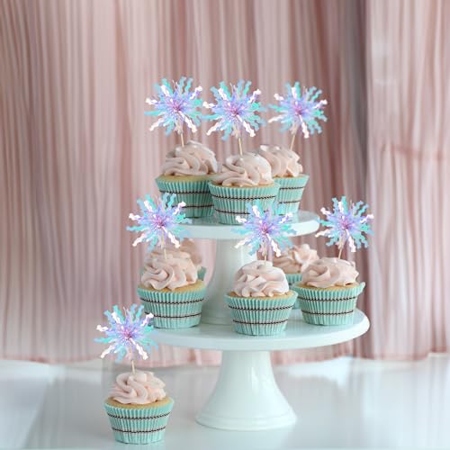 20Pcs Foil Firework Cupcake Toppers Happy Birthday Cake Toppers Sparkle Tinsel Flower Drink Stirrers Cocktail Food Fruit Toothpicks for Valentine's Day Party Supplies Light Blue (20 Count)