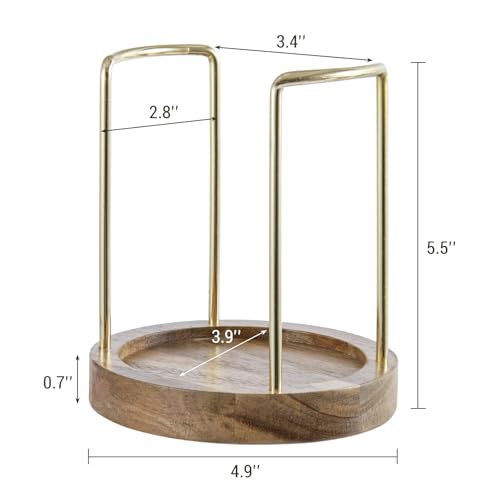 Premium Acacia Solid Wood and Brass Tone Metal Wire Countertop Plastic Cup Holder