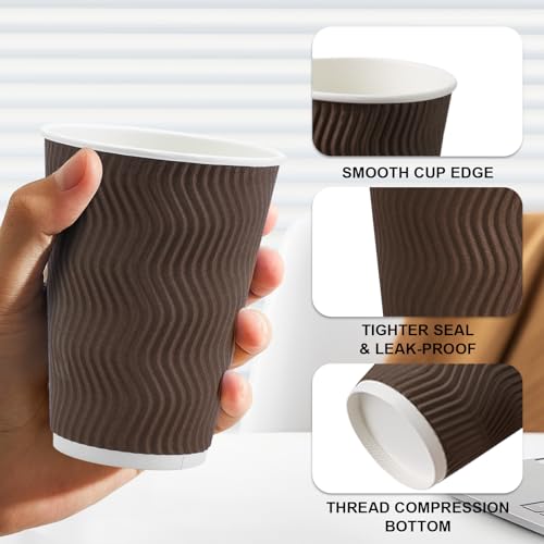 500 Pack 12 oz Insulated Disposable Paper Coffee Cups Brown (500 Count)